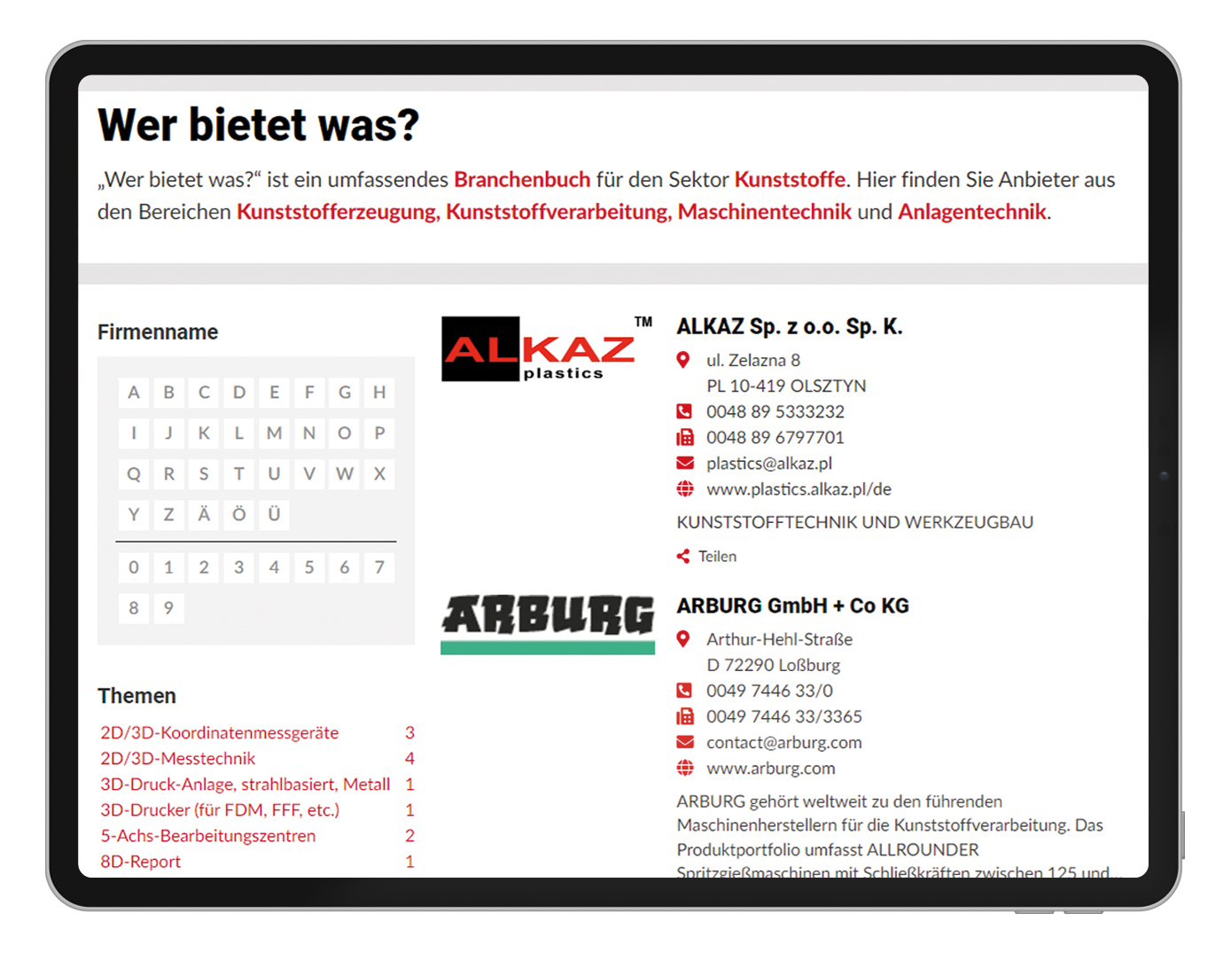 Anzeigenformat Premium-Firmeneintrag im Fachportal kunststoffe.de