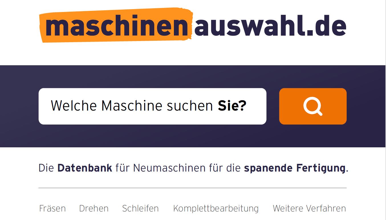 Screenshot von maschinenauswahl.de Online-Datenbank für Werkzeugmaschinen